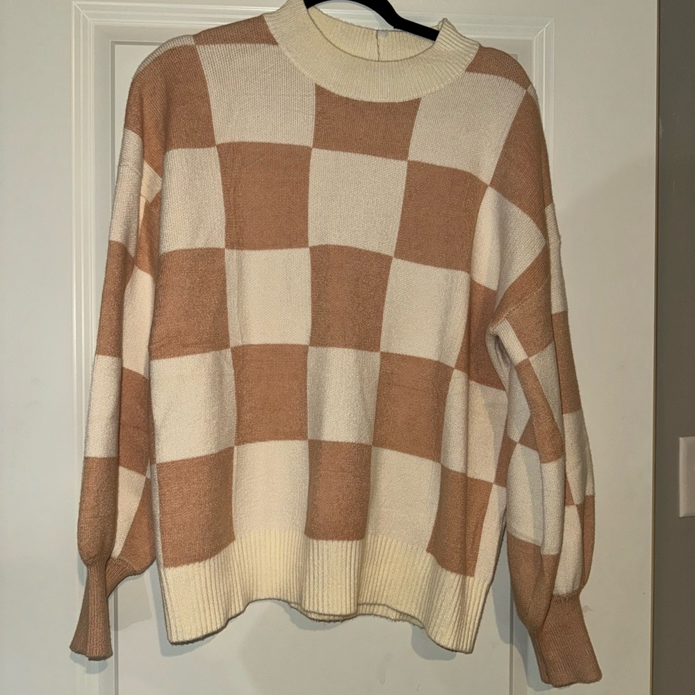 Checkered Brown and Cream Sweater